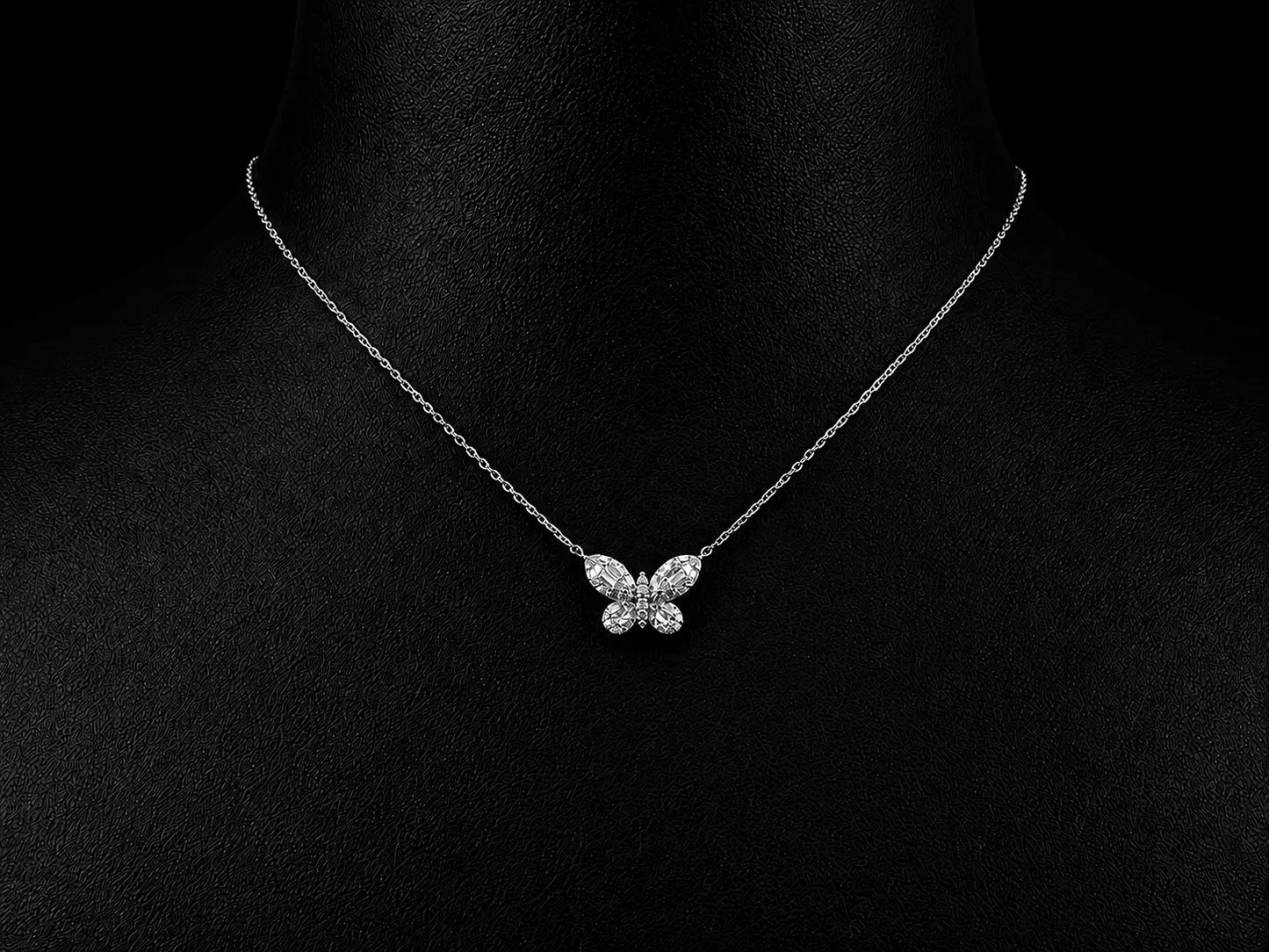 14K White Gold 0.28 CT Natural Diamond Butterfly Necklace Angelica Jewellers