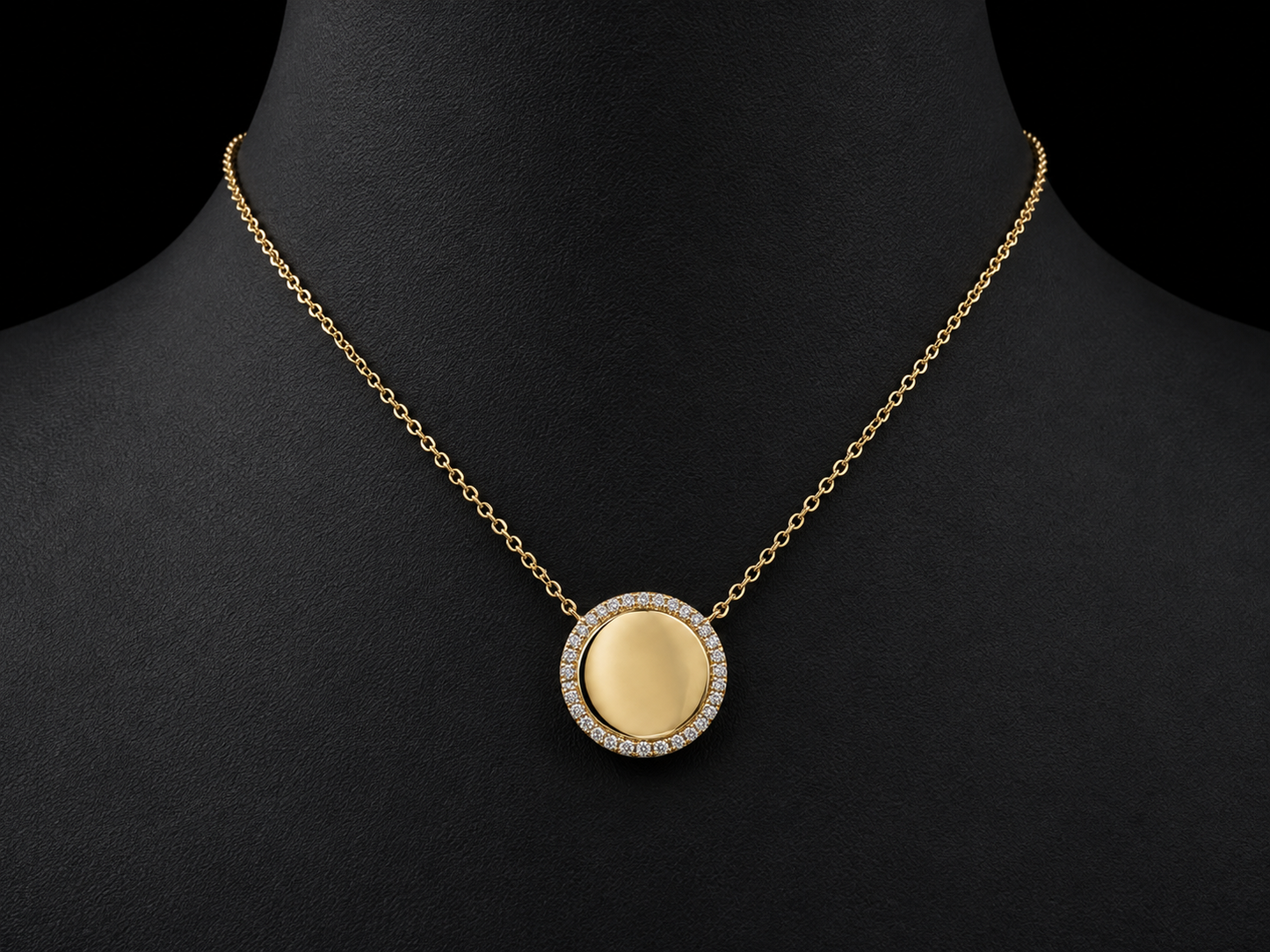 14K Yellow Gold Engravable Natural Diamond Round Pendant Necklace – 0.11 CT Angelica Jewellers