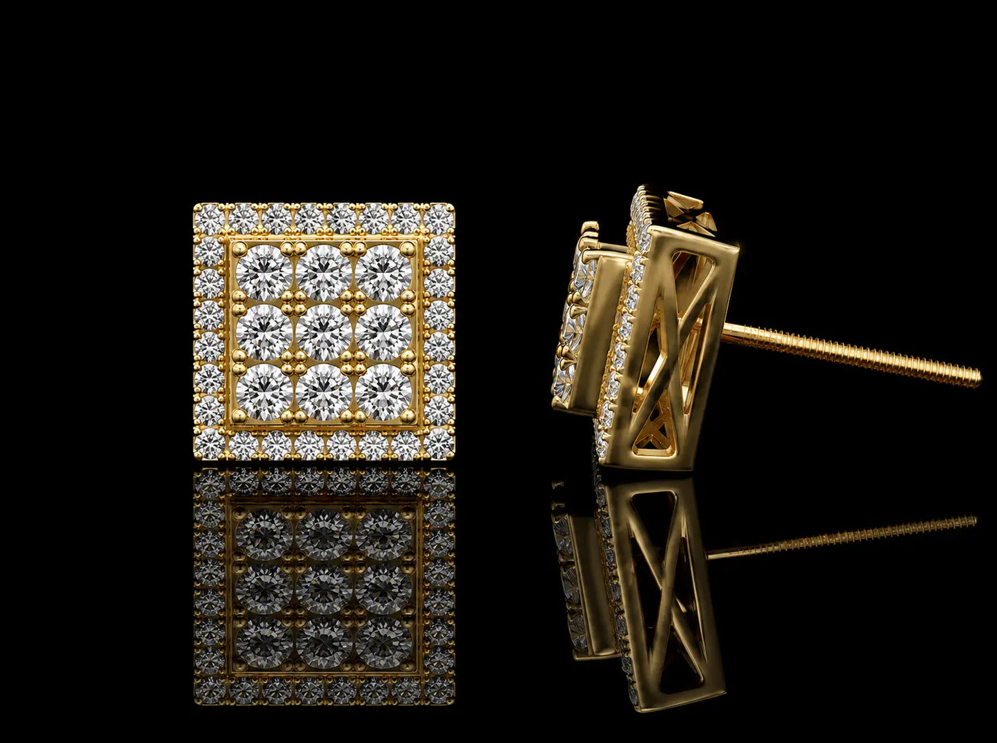 10K Yellow Gold Square Diamond Stud Earrings – 0.93 CT Angelica Jewellers