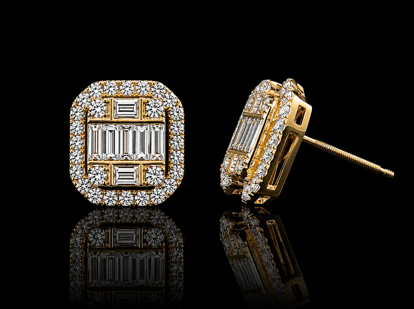 18K Yellow Gold Round & Baguette Diamond Earrings – 0.73 CT Angelica Jewellers