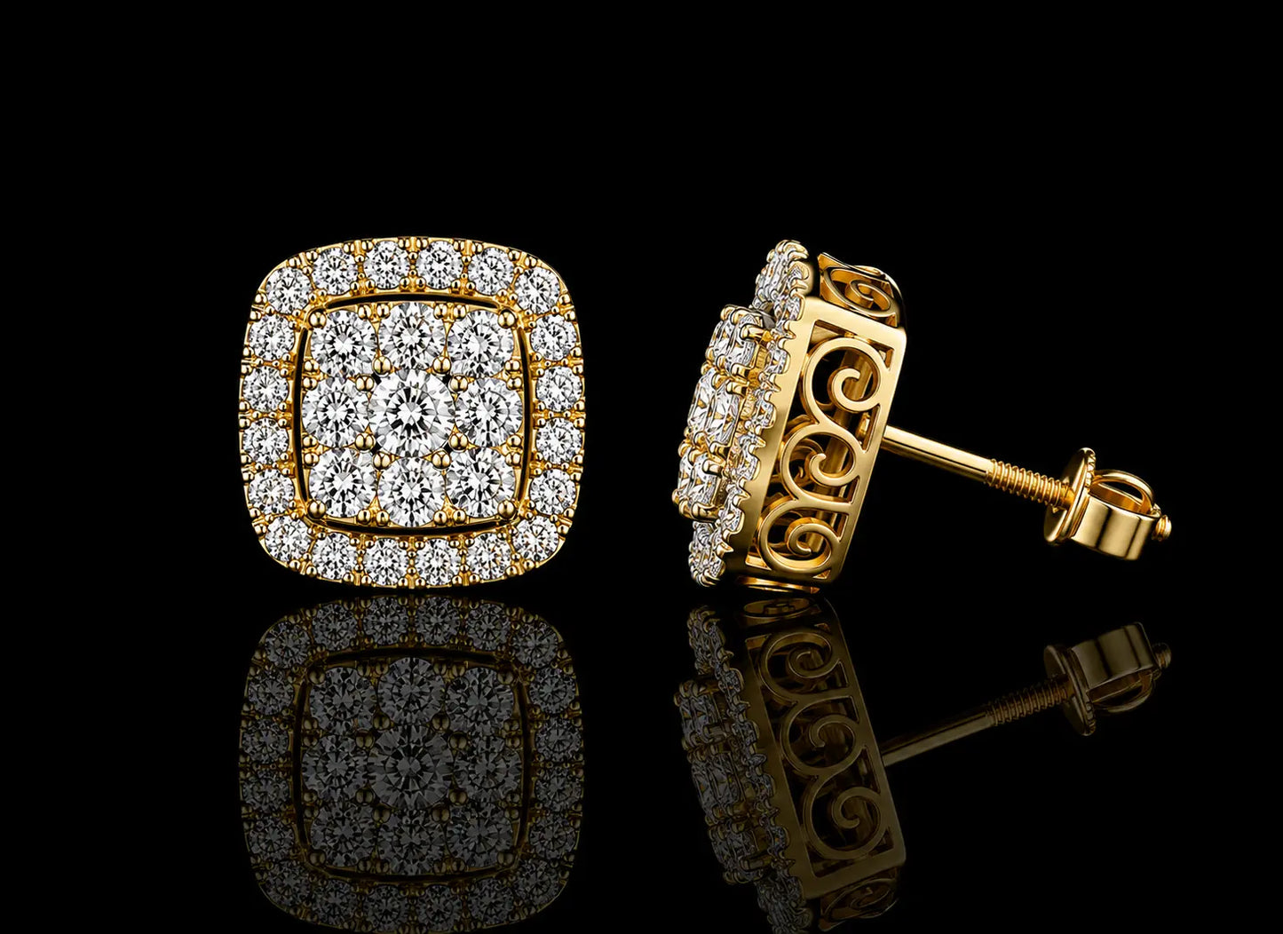 10K Yellow Gold Unisex Cushion Diamond Stud Earrings – 1.00 CT Angelica Jewellers