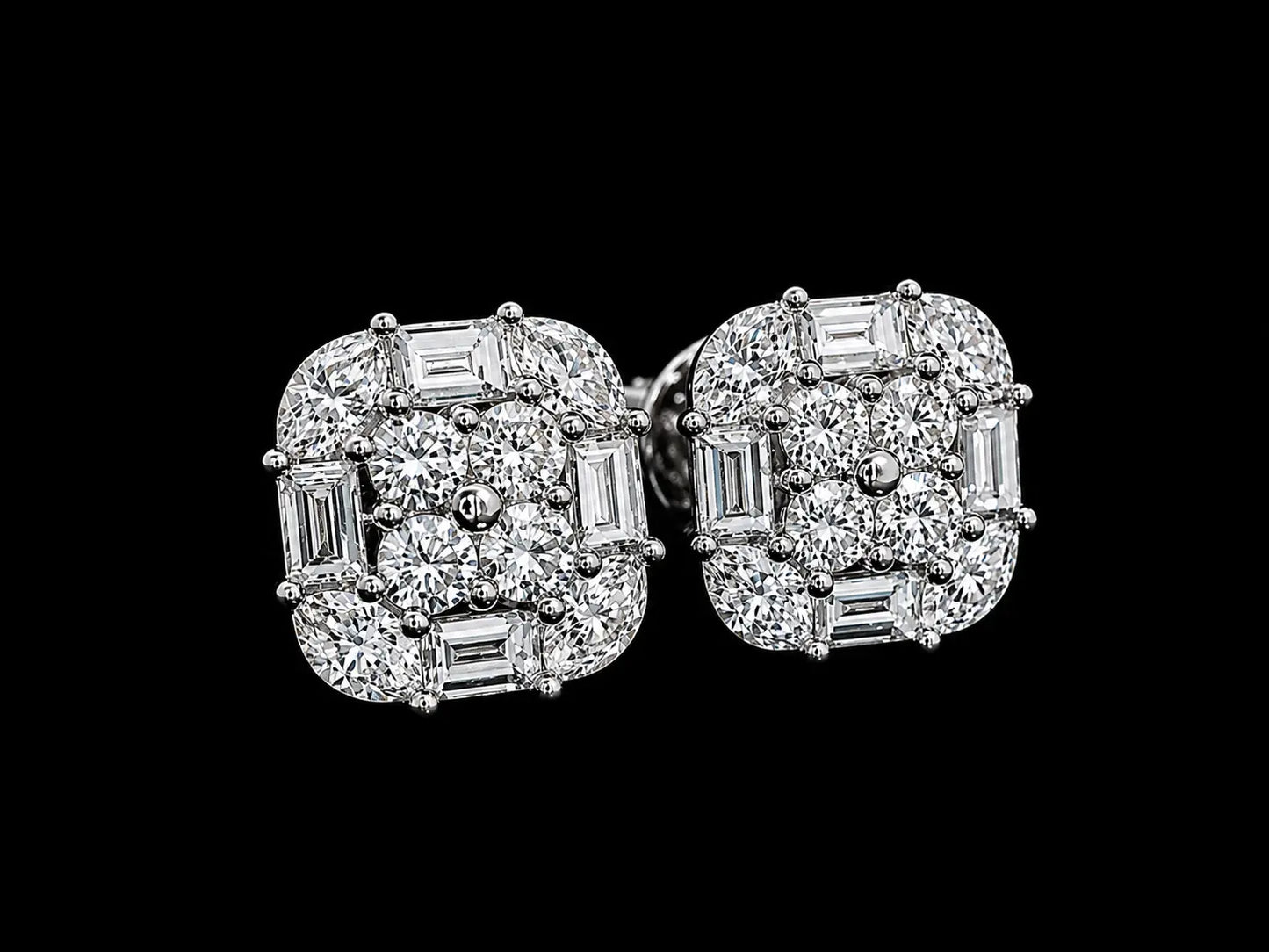 14K White Gold Signature Square Cushion Diamond Stud Earrings – 1.40 CT VVS F+ Angelica Jewellers