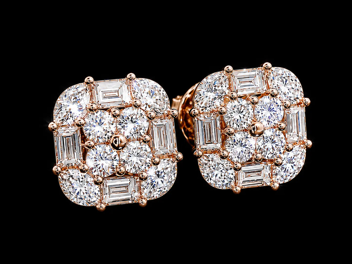 14K Rose Gold Round, Baguette & Marquise Diamond Earrings – 1.40 CT VVS F+ Angelica Jewellers