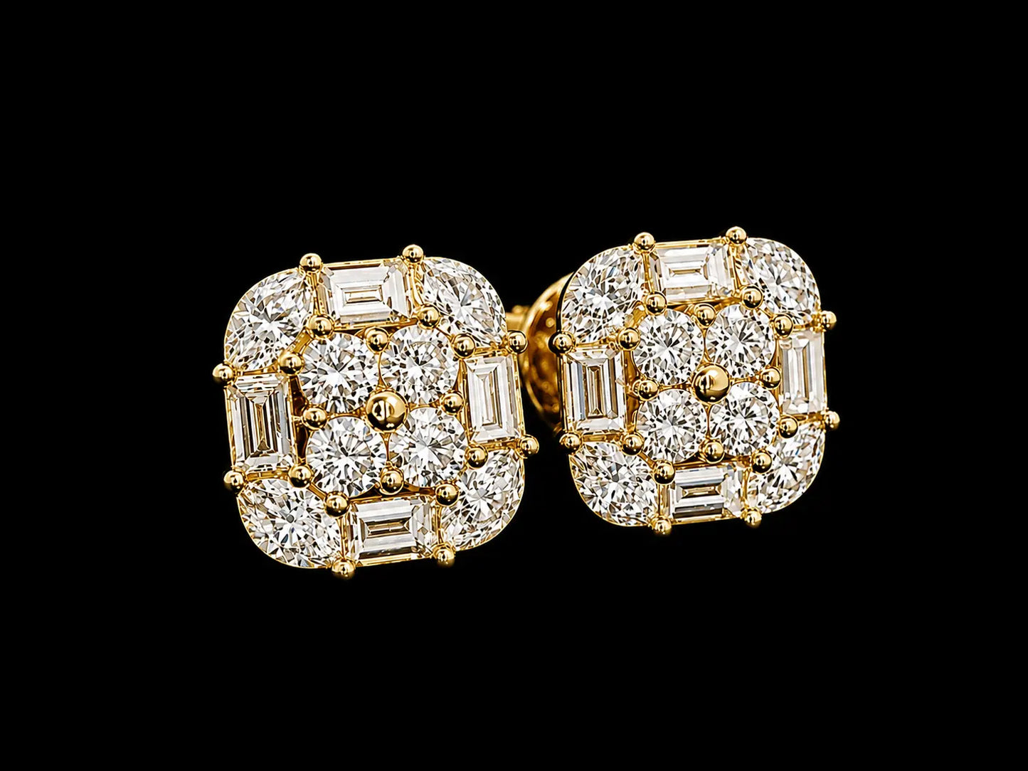 14K Yellow Gold Round, Baguette & Marquise Diamond Earrings – 1.40 CT VVS F+ Angelica Jewellers