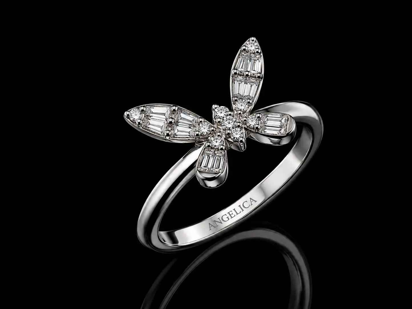 18K White Gold Diamond Butterfly Ring Angelica Jewellers