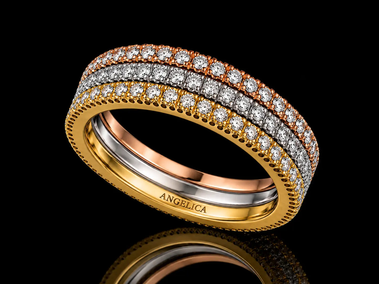18K Tri-Color Gold Diamond Band Angelica Jewellers