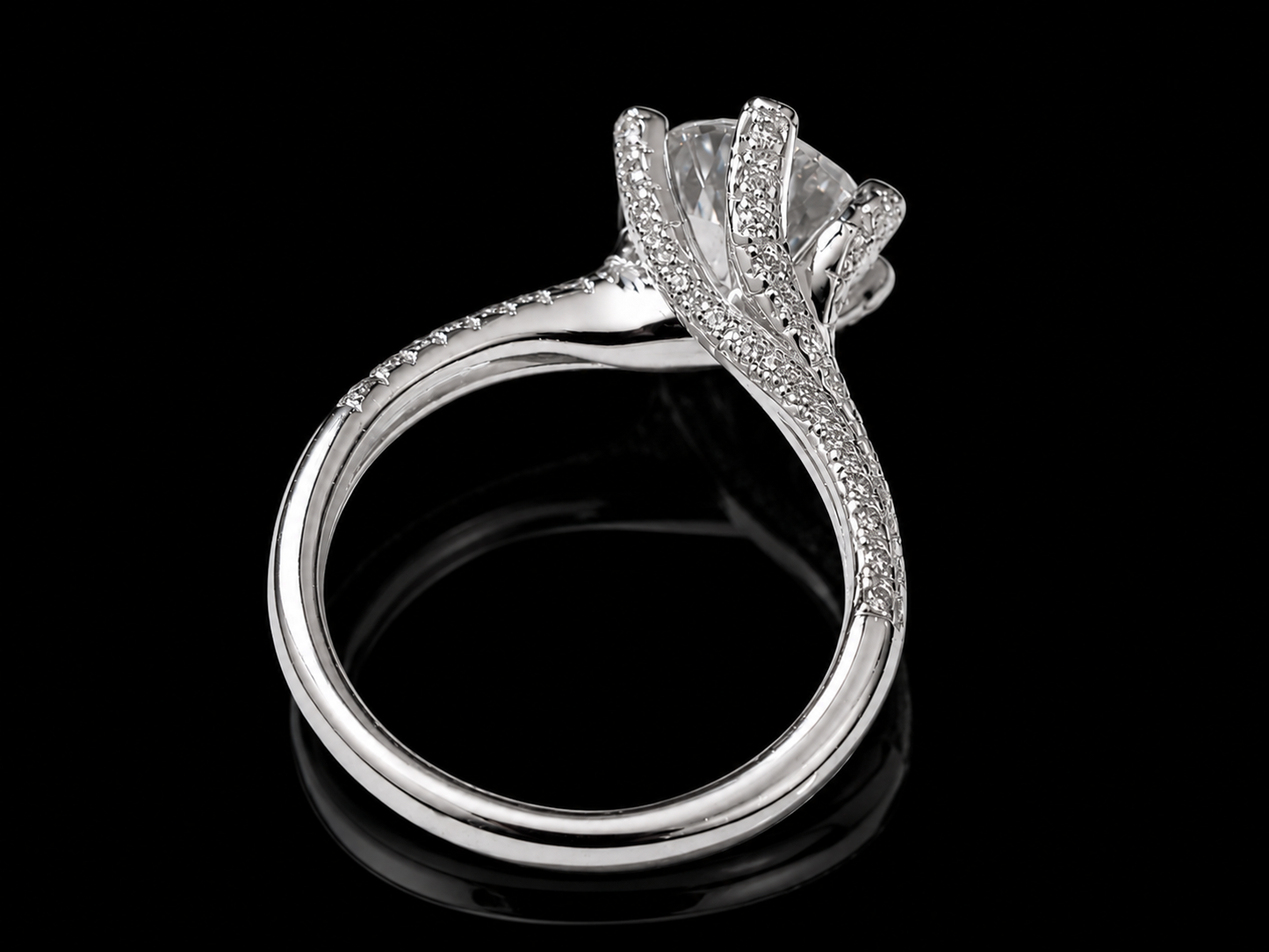 18K White Gold White Topaz Twist Engagement Ring