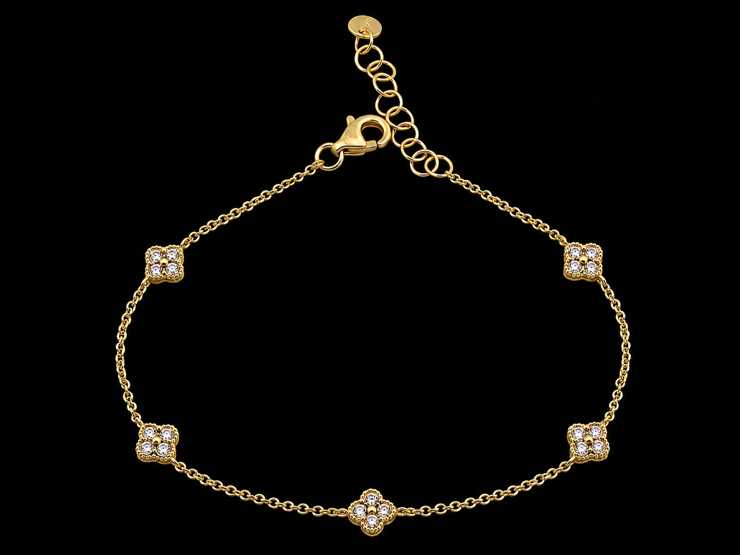 14K Yellow Gold 5 Clover Diamond Bracelet – 0.36 CT Angelica Jewellers