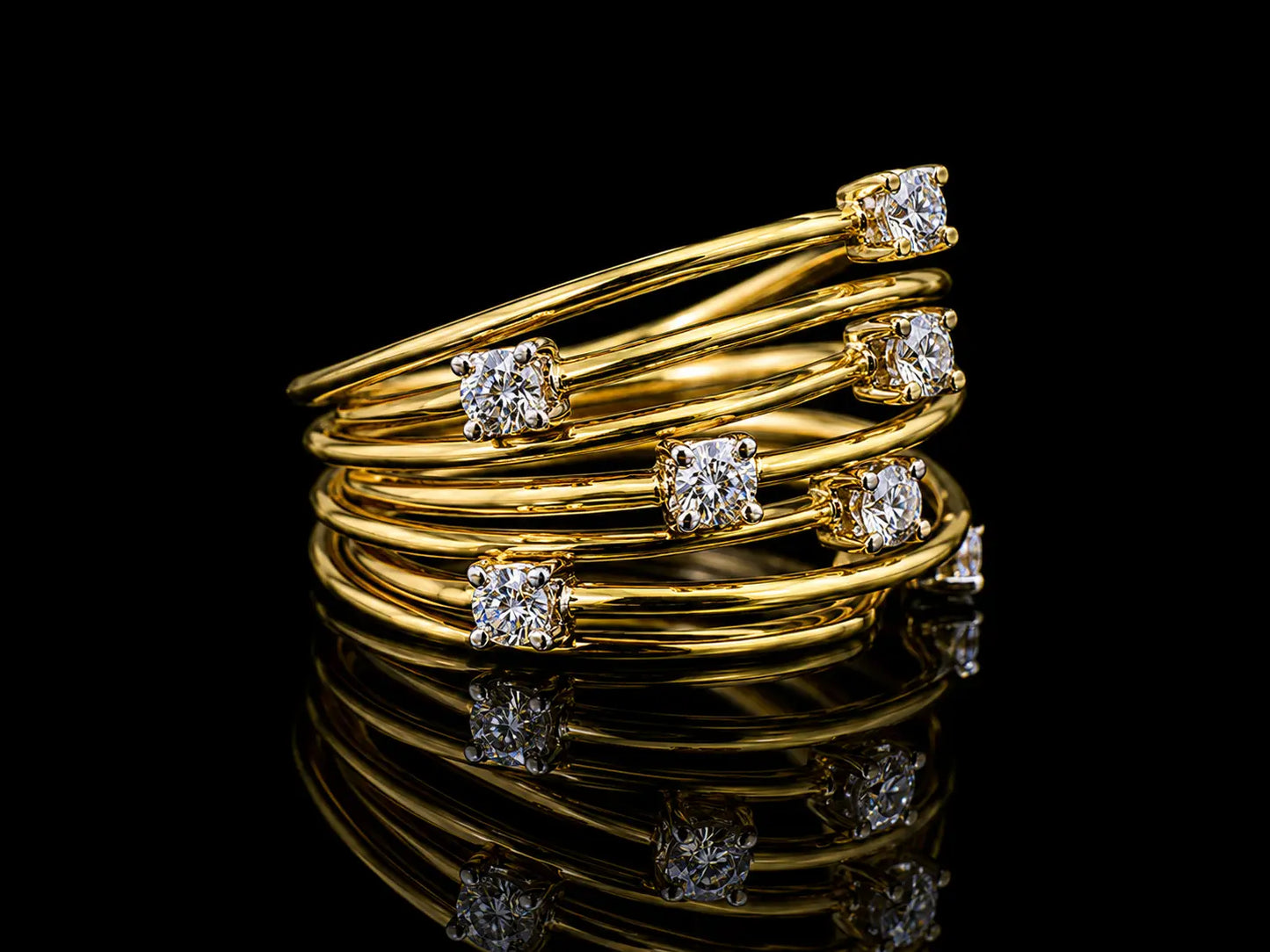 18K Yellow Gold Fancy Wired Diamond Ring Angelica Jewellers