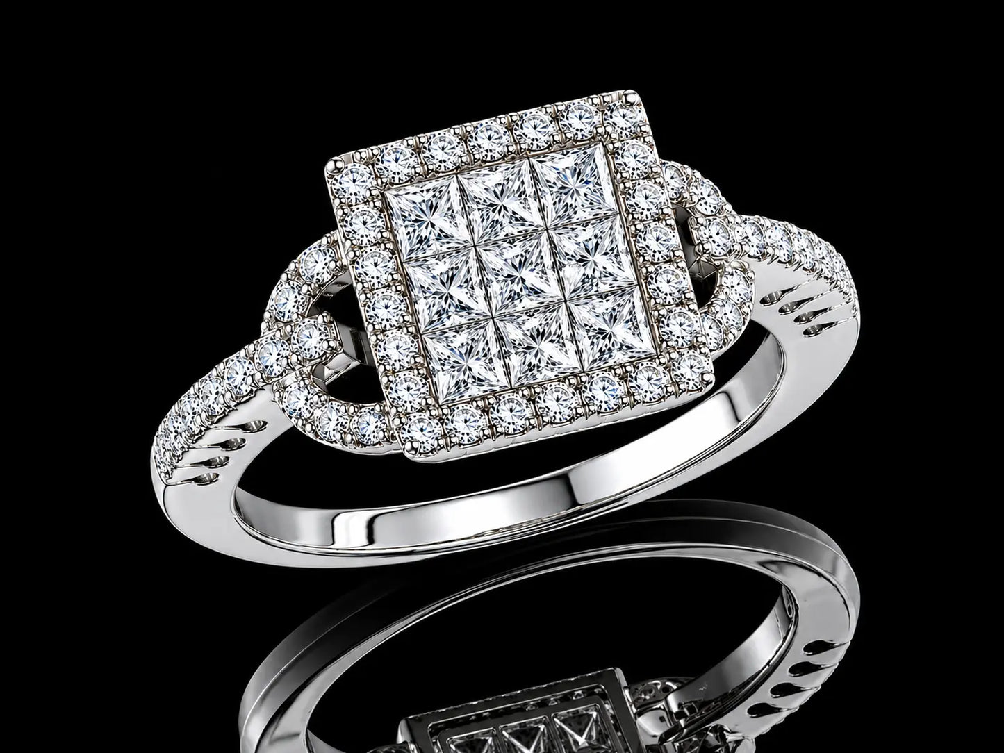14K White Gold Princess Cluster Diamond Ring – 0.60 CT Angelica Jewellers