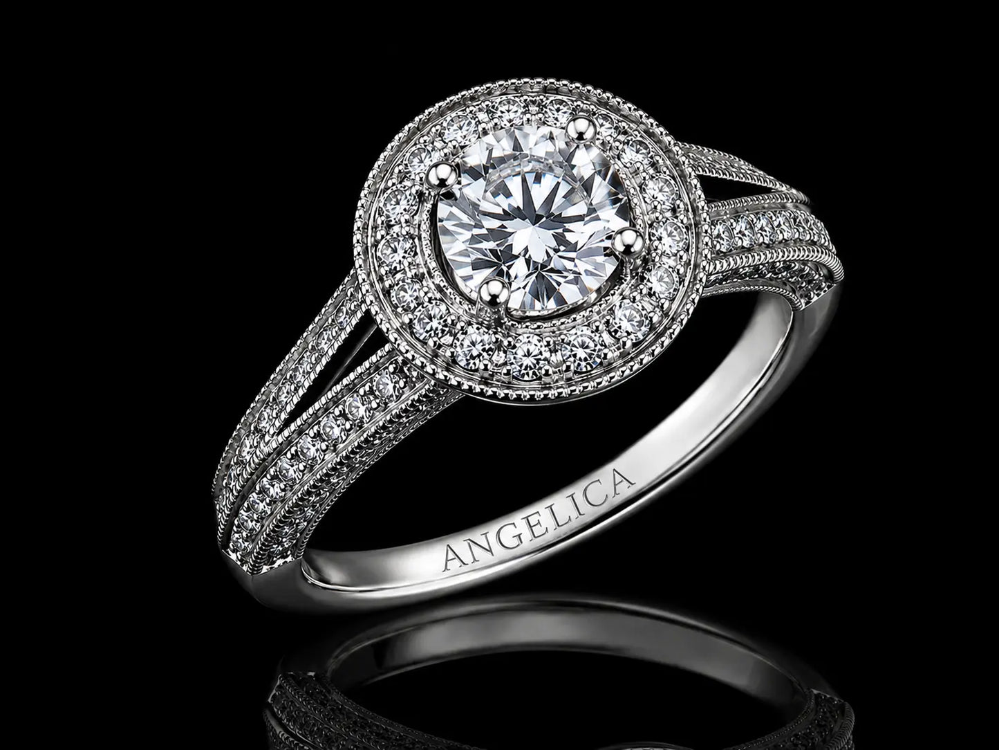 14K White Gold Diamond Halo Engagement Ring Set – 1.05 CTW Natural Diamonds Angelica Jewellers