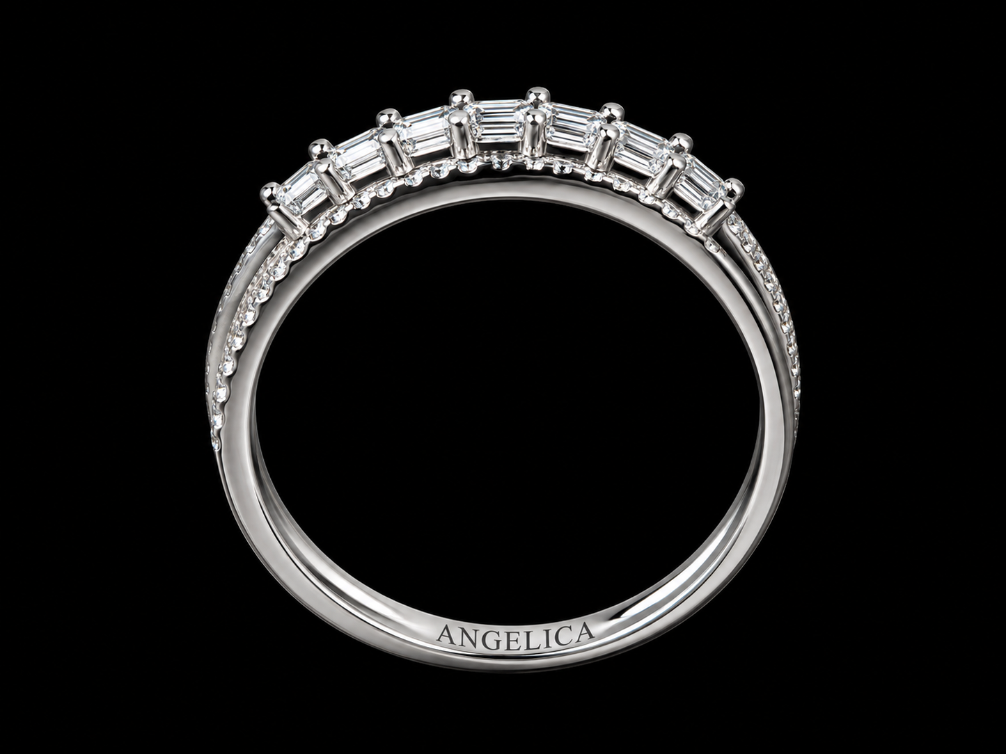 14K White Gold Criss Cross Diamond Ring – 0.19 CT Natural Round & Baguette Diamonds Angelica Jewellers