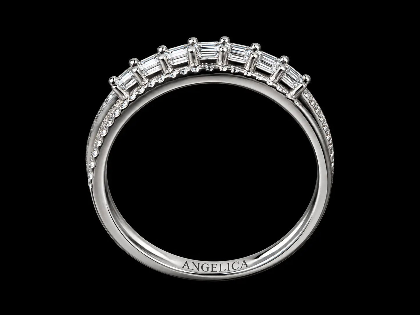 14K White Gold Criss Cross Diamond Ring – 0.19 CT Natural Round & Baguette Diamonds Angelica Jewellers