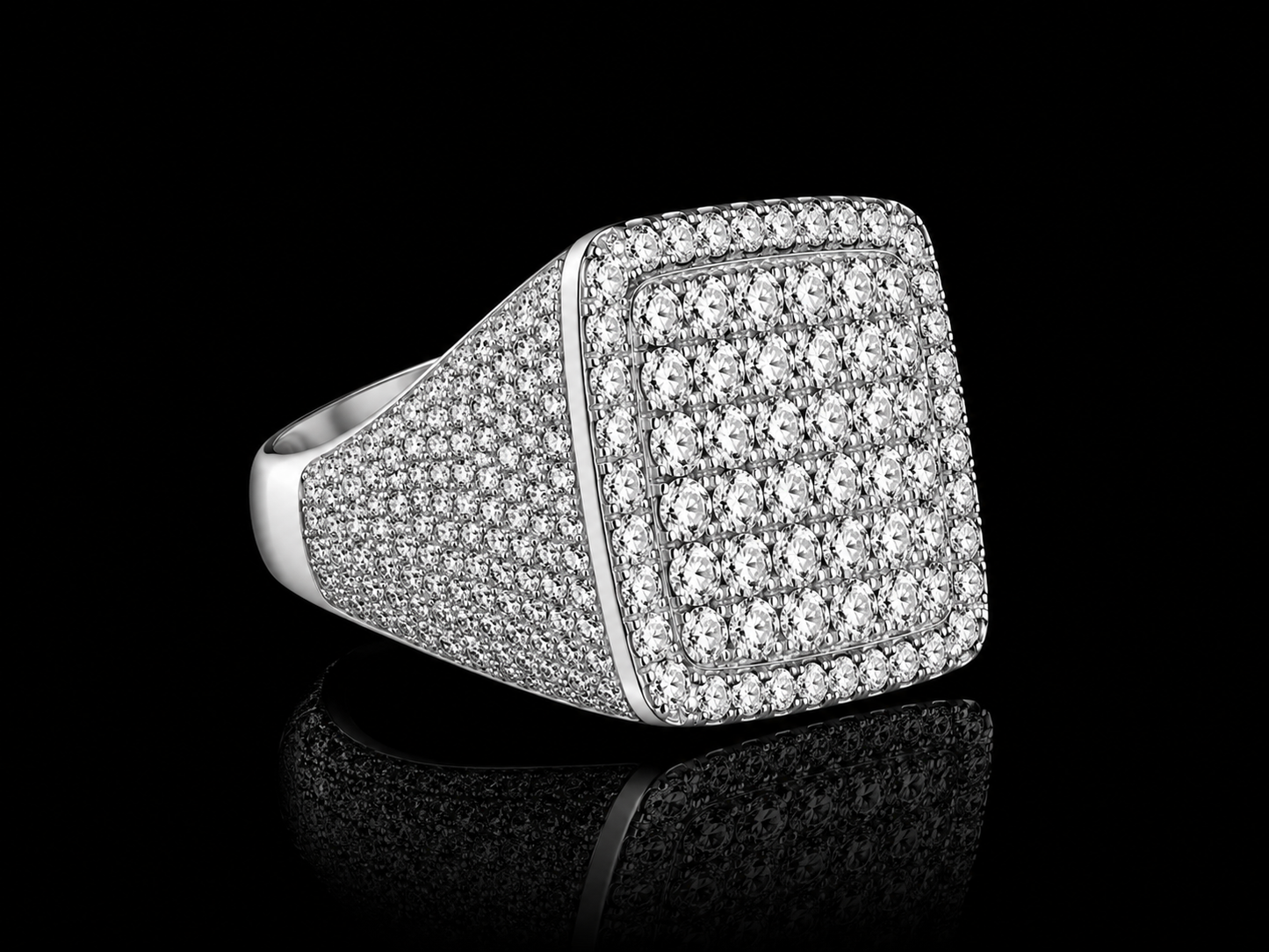 10K White Gold Diamond Signet Ring – 5.90 CTW