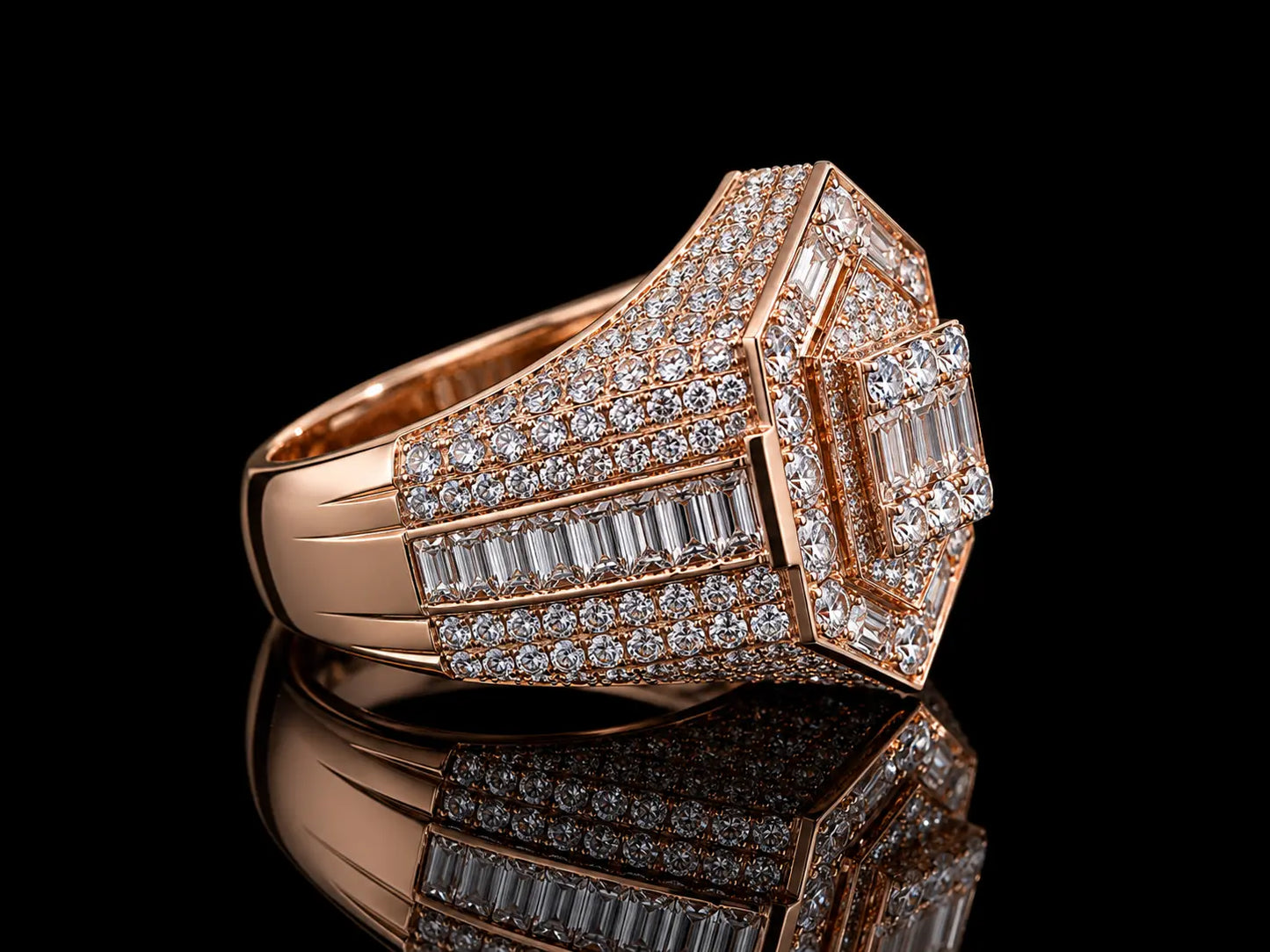 10K Rose Gold Diamond Hexagon Statement Ring – 4.80 CTW VVS F+ Diamonds Angelica Jewellers