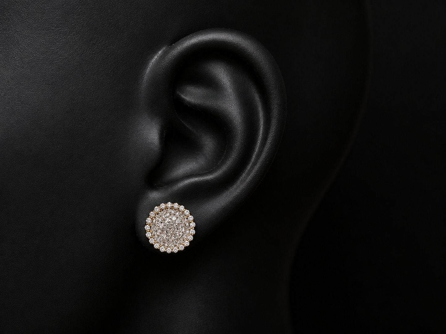 10K YELLOW GOLD BAGUETTE AND ROUND DIAMOND EARRINGS