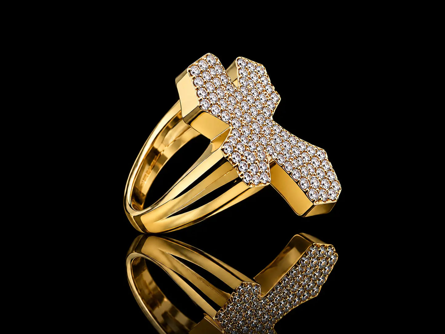 10K Yellow Gold Diamond Cross Ring – 1.79 CT SI G-H Diamond Statement Ring Angelica Jewellers