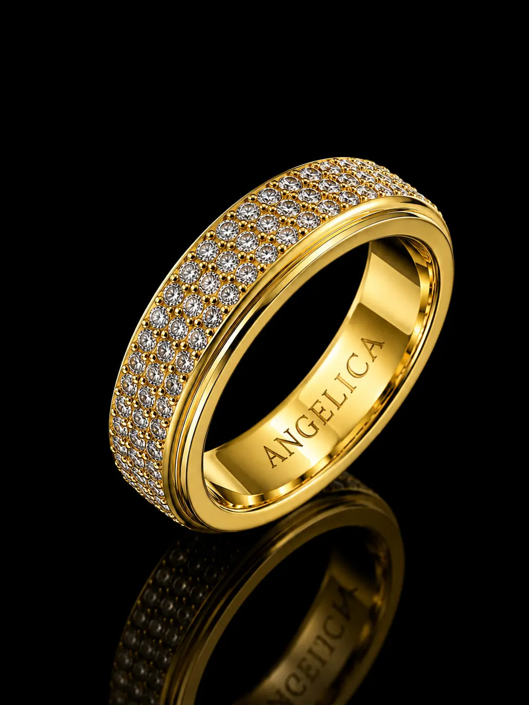 14K Yellow Gold Diamond Band Ring – 0.60 CT Natural VVS F+ Diamonds | 6mm Triple Row Wedding Band Angelica Jewellers