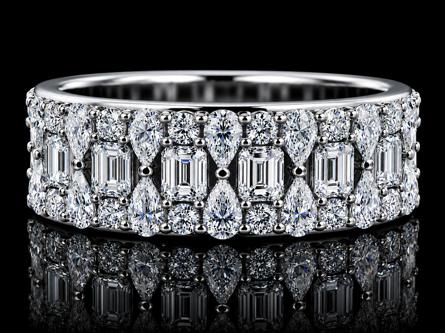 Signature Collection 10K White Gold Diamond Band Ring – 6.38 CT VVS F+ Diamonds | 8MM