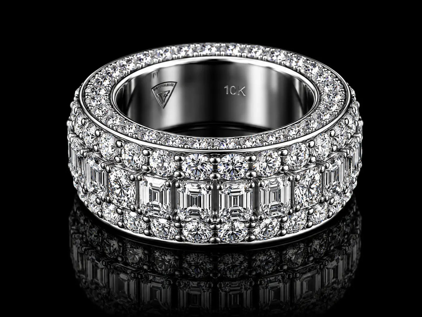 10K White Gold Eternity Band Ring – 7.10 CT VVS F+ Natural Emerald-Cut & Round Diamonds | 8MM Angelica Jewellers