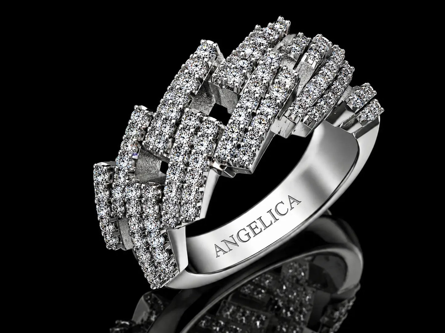 10K White Gold Cuban Link Diamond Ring – 1.40 CT VVS F+ Natural Diamonds Angelica Jewellers