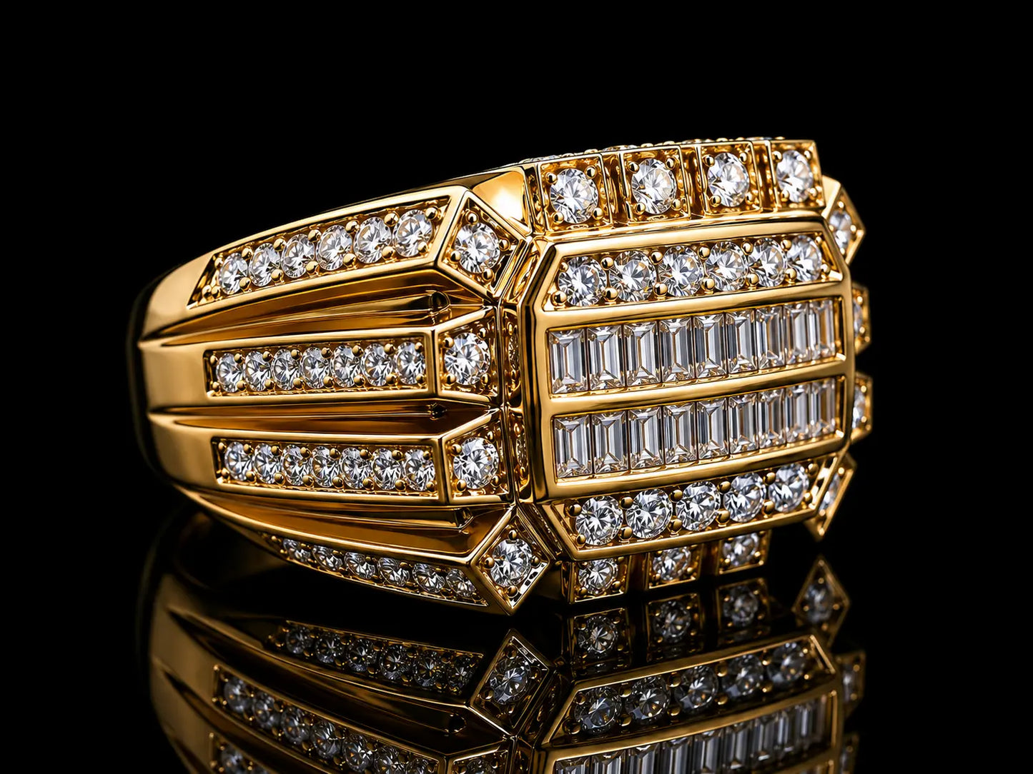 14K Yellow Gold Natural Diamond Signet Ring 2.25CT Angelica Jewellers