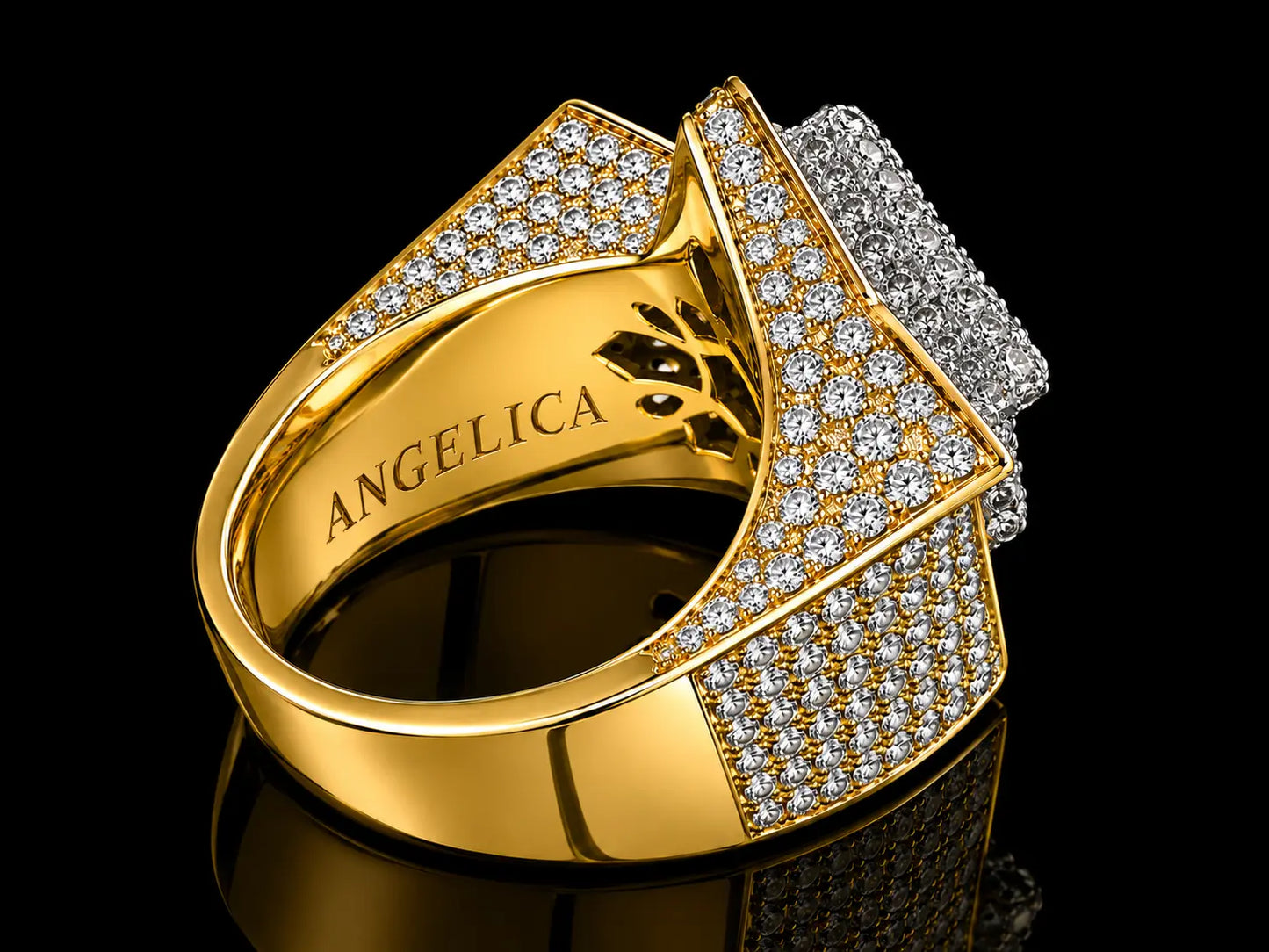 Jumbo 5 Star Diamond Ring 14K Yellow & White Gold – 6.41 CT Natural Diamonds VS Clarity F-G Color | 30x27mm Bold Statement Ring Angelica Jewellers