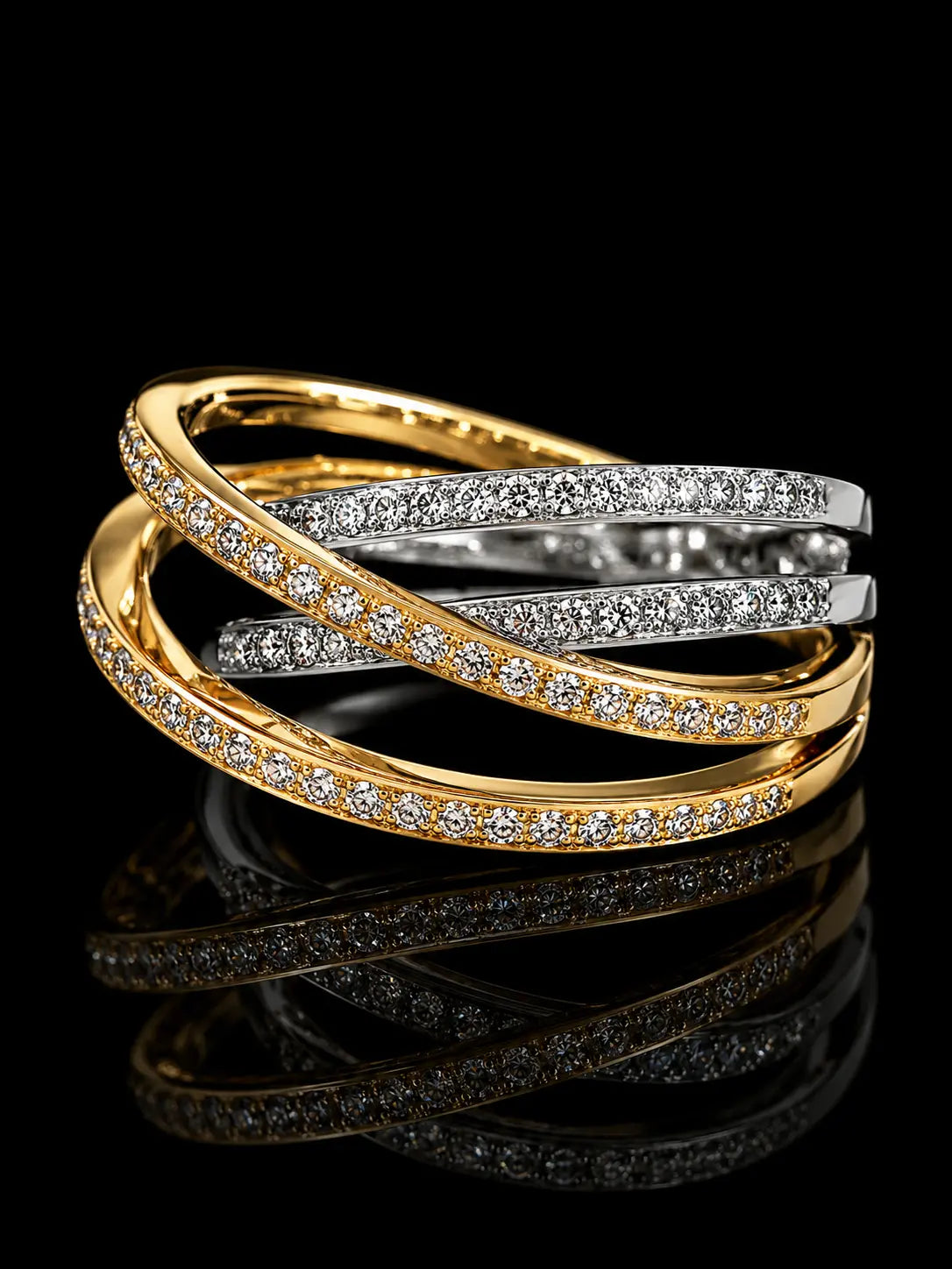 18K Two-Tone Gold Diamond Twist Ring – 0.50 CT Natural VS F Diamonds | Interlaced 4-Branch Design Angelica Jewellers
