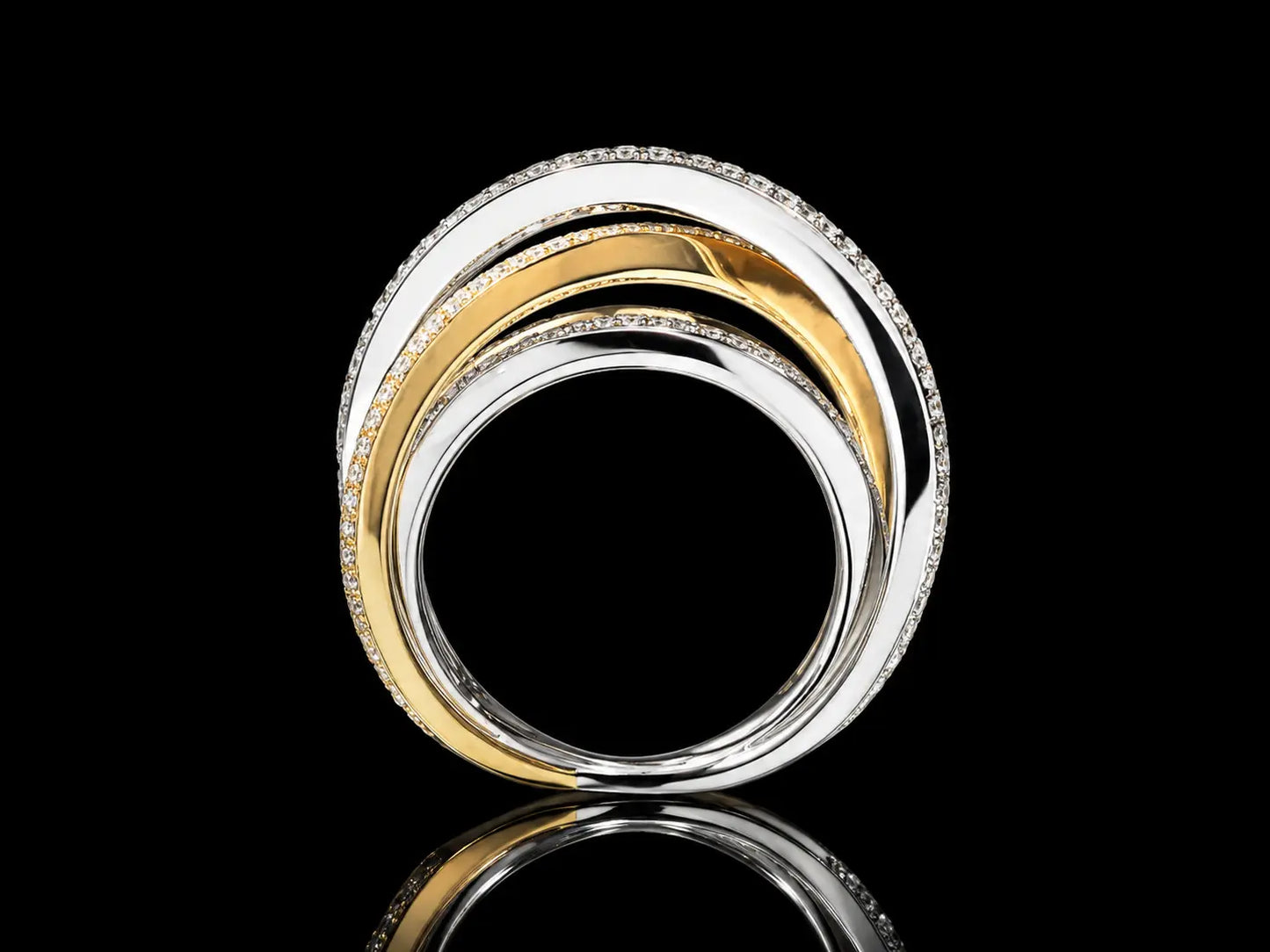 18K Two-Tone Twist Diamond Ring – 0.60 CT Natural VS/F Diamonds | White & Yellow Gold Crossover Designer Ring Angelica Jewellers