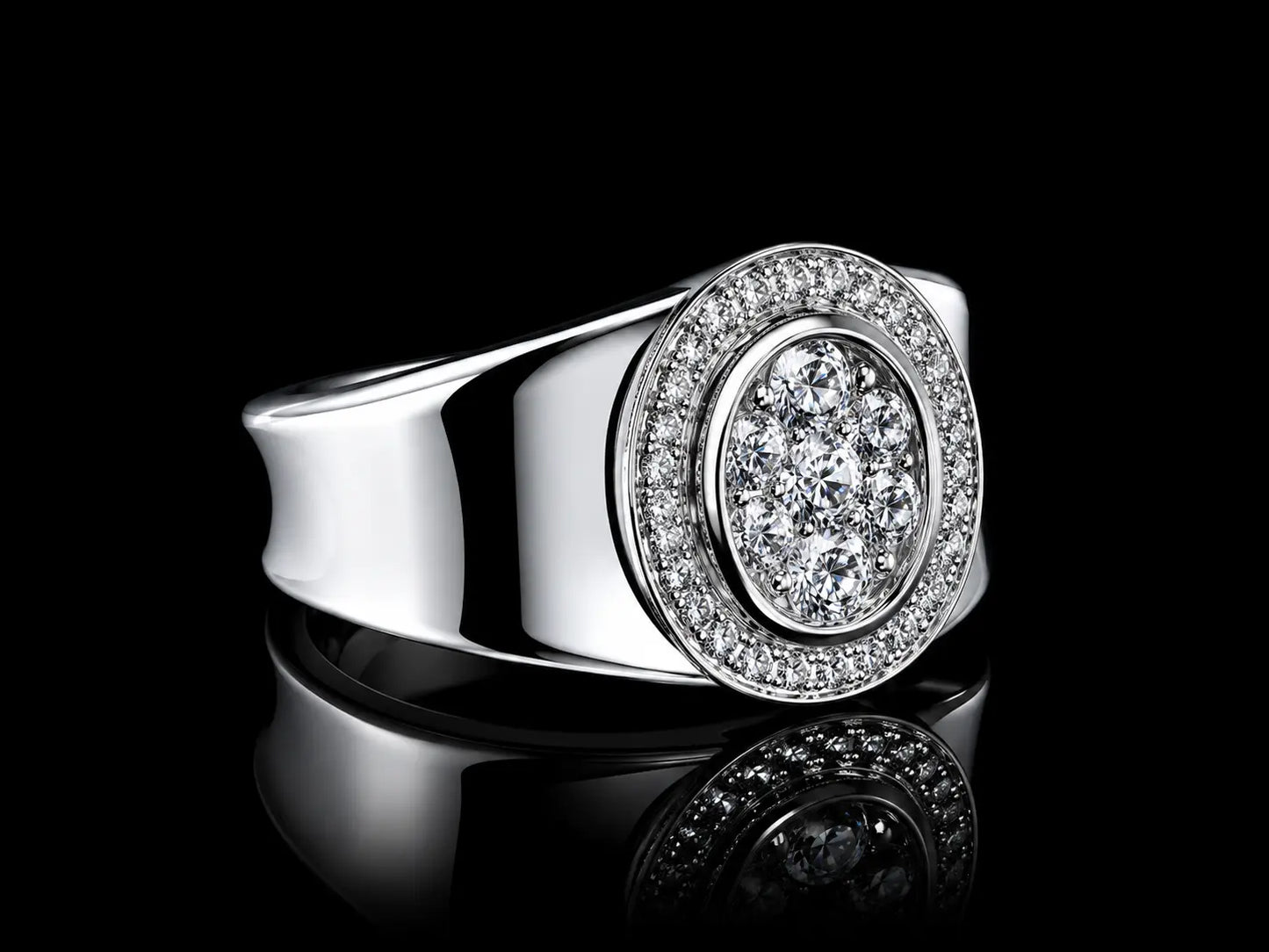 14K White Gold Oval Diamond Signet Ring – 1.00 CT Natural Diamonds Angelica Jewellers