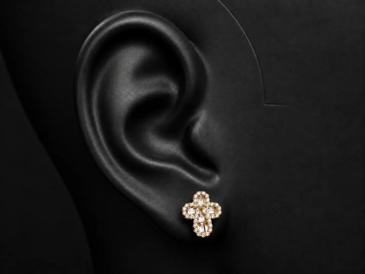 10K YELLOW GOLD BAGUETTE AND ROUND DIAMOND CROSS EARRINGS Angelica Jewellers