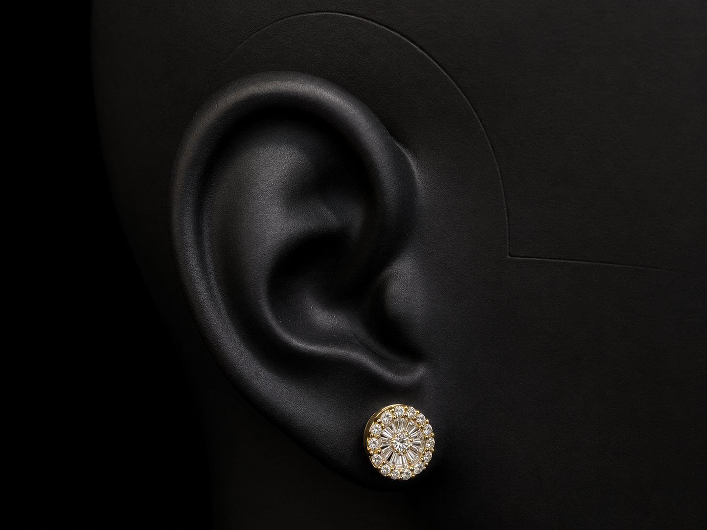 10K YELLOW GOLD BAGUETTE AND ROUND DIAMOND EARRINGS
