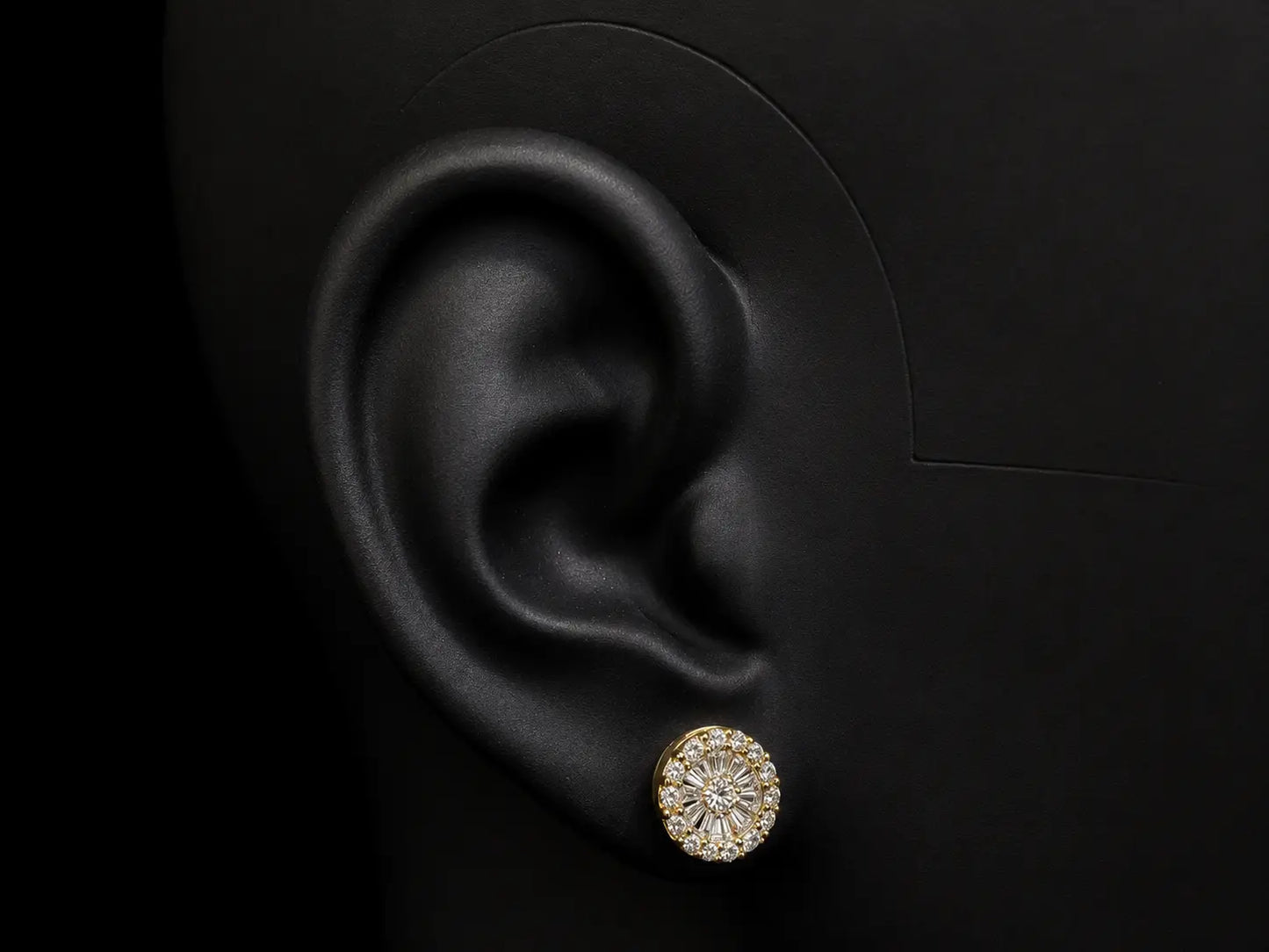 10K YELLOW GOLD BAGUETTE AND ROUND DIAMOND EARRINGS Angelica Jewellers