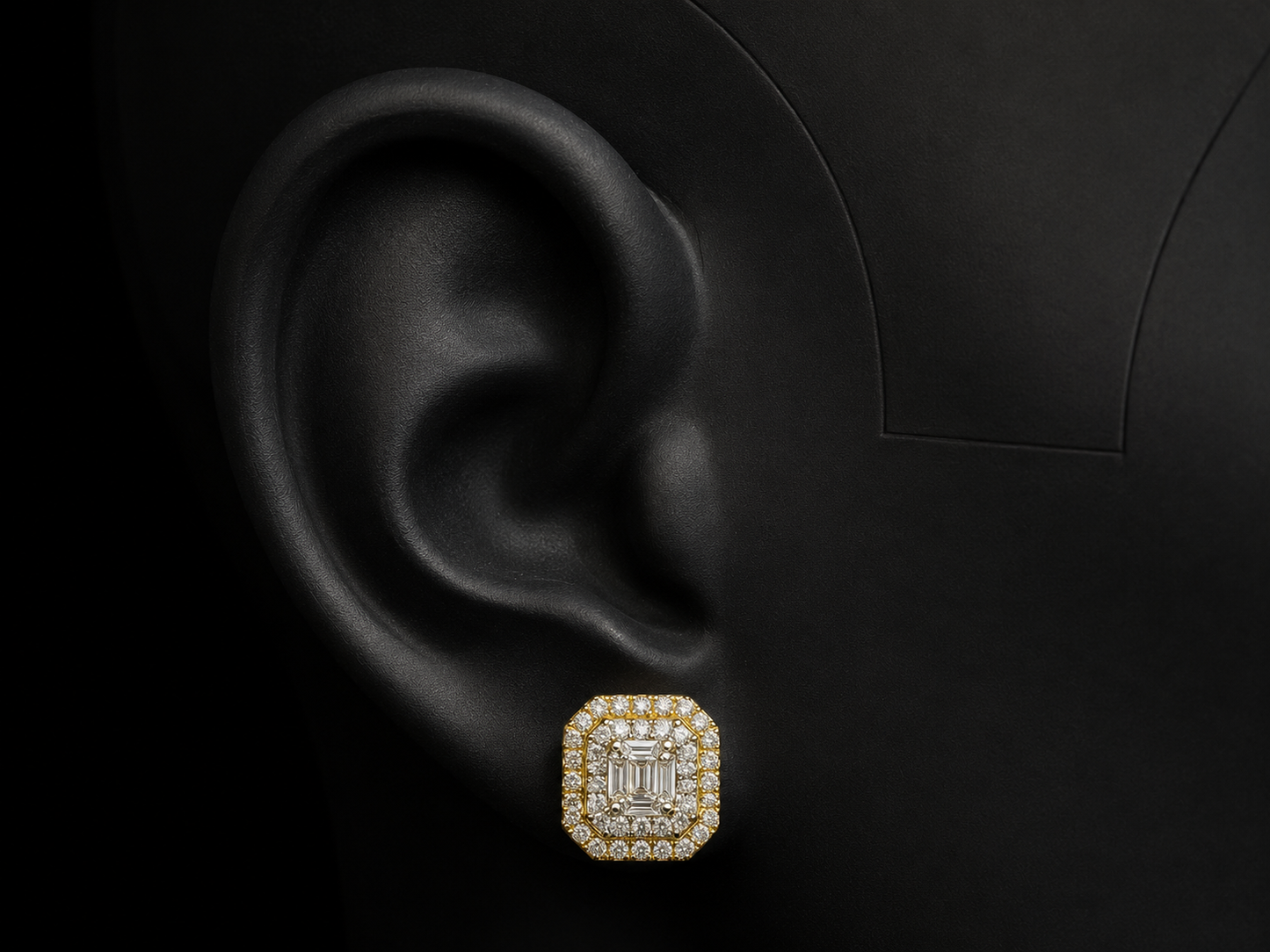 10K YELLOW GOLD BAGUETTE AND ROUND DIAMOND EARRINGS