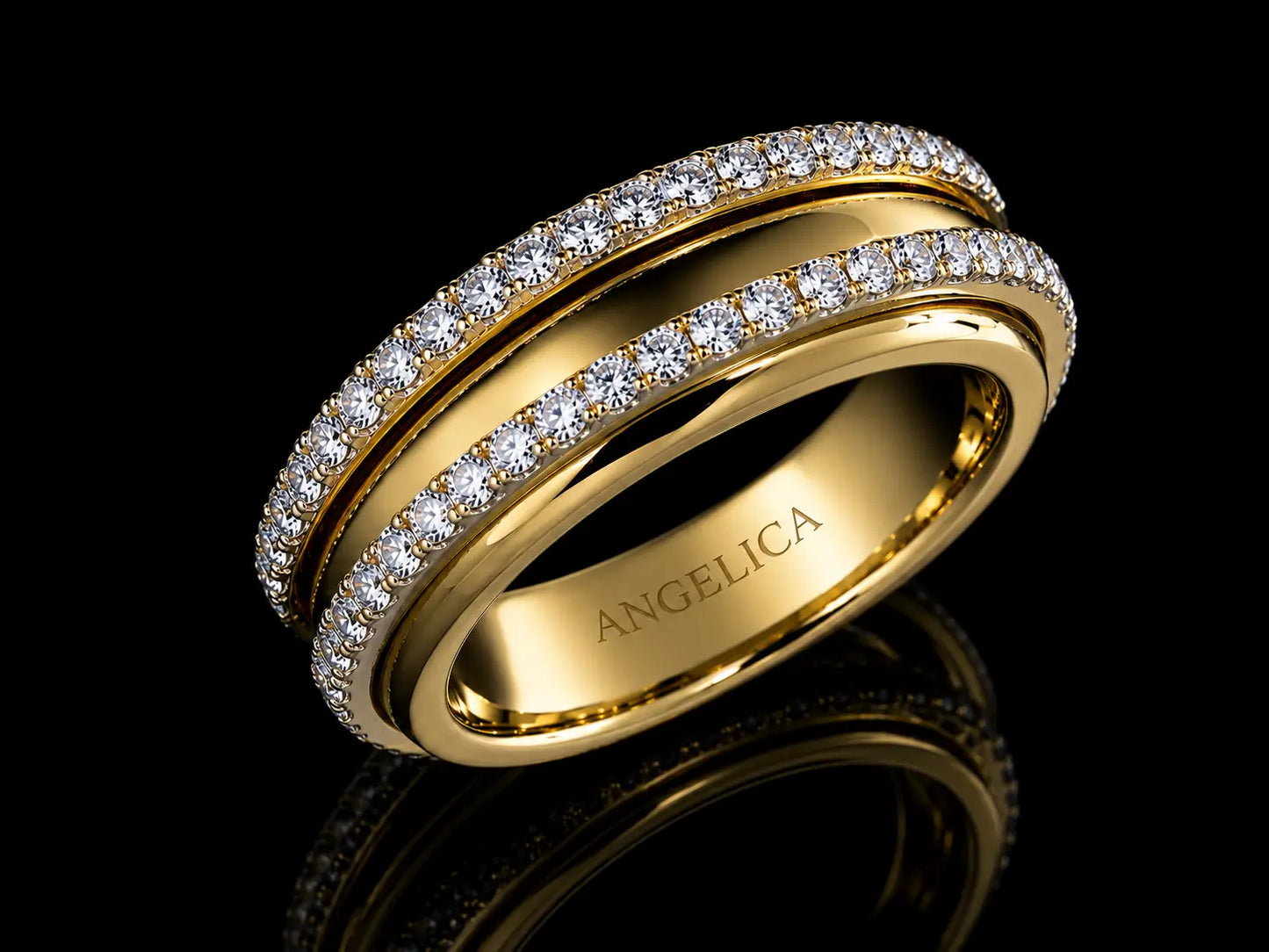 18K Yellow & White Gold Diamond Ring – 0.30 CT VS F-G | Asymmetric Two-Strip Overlay | 5.8 mm Angelica Jewellers