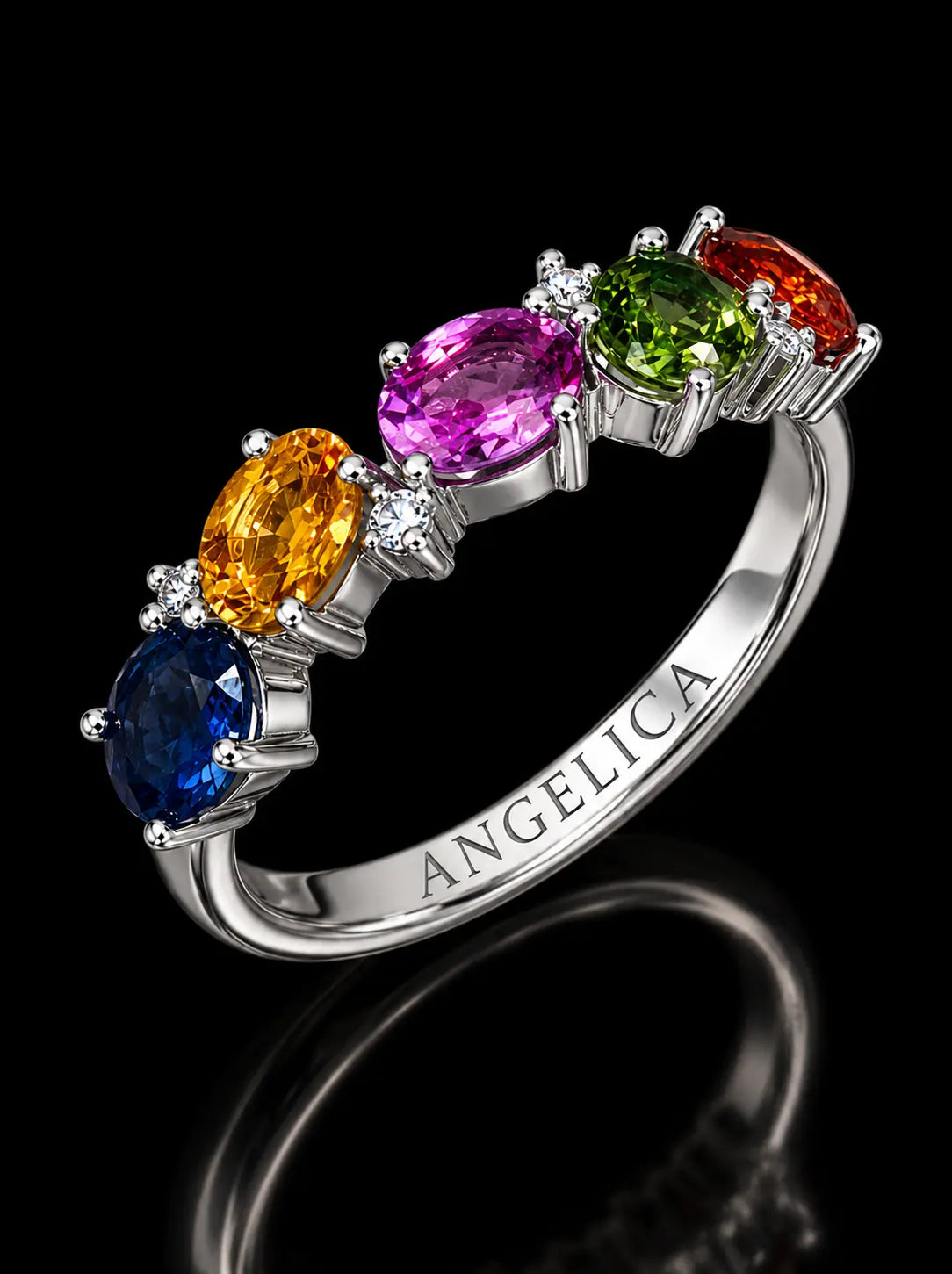 14K White Gold Multi-Color Sapphire & Diamond Ring – 2.35 CT Angelica Jewellers