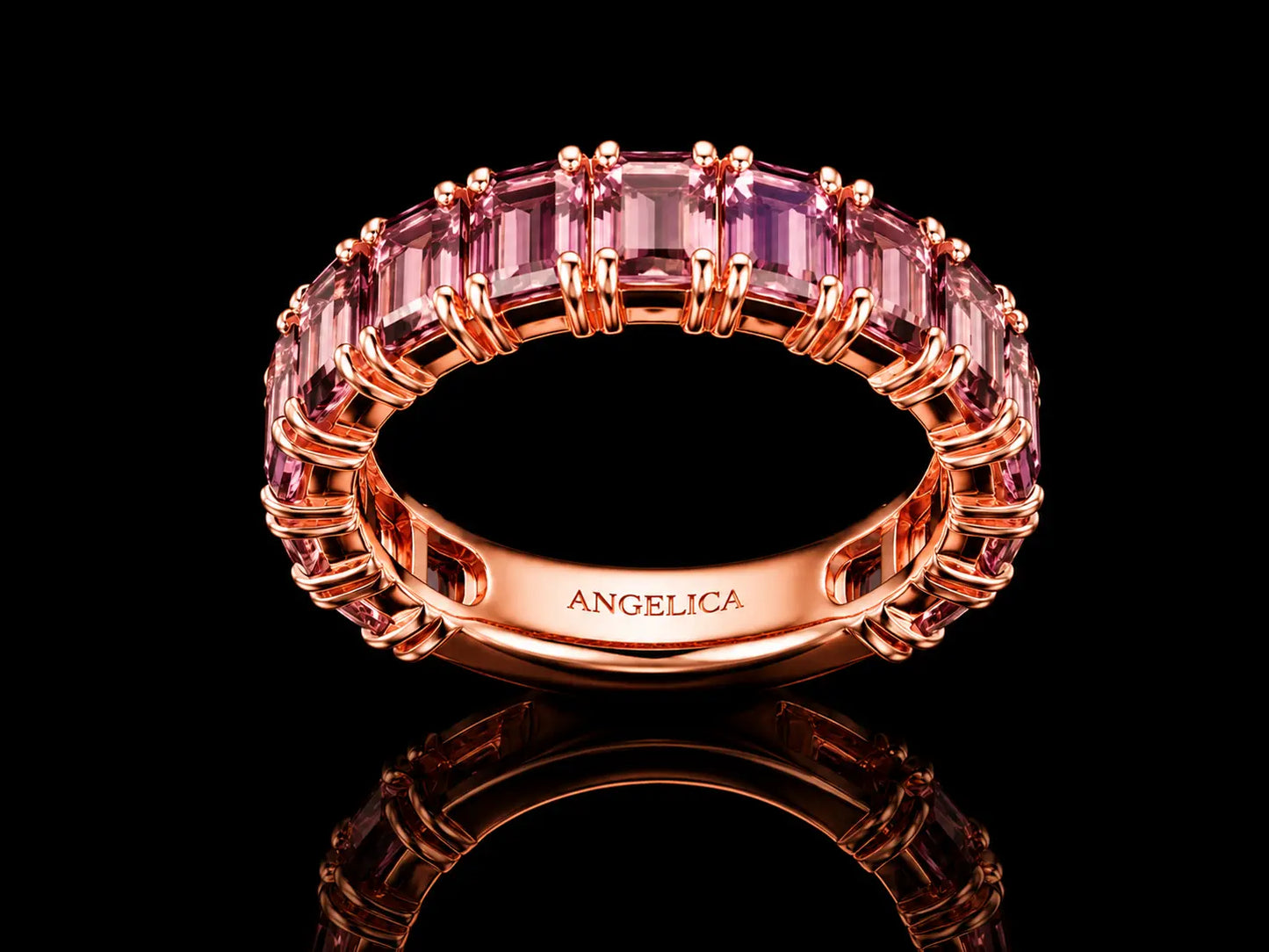 14K Rose Gold Emerald-Cut Tourmaline Semi-Eternity Band – 3.83 CT Angelica Jewellers