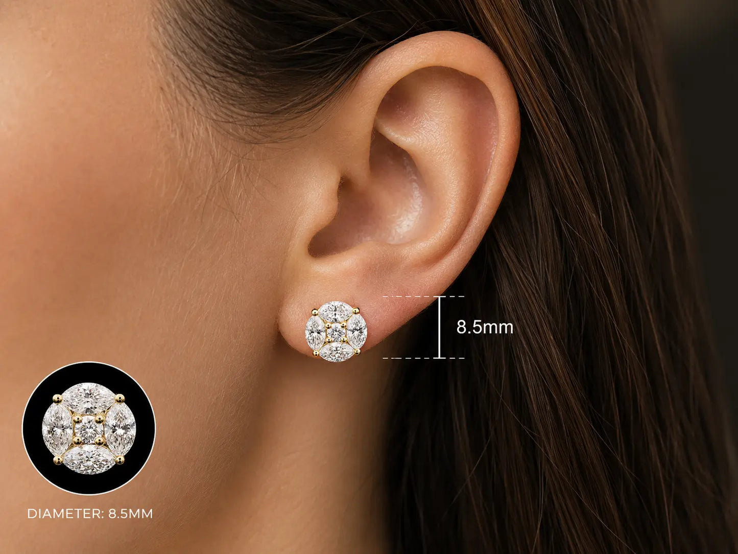 14K YELLOW GOLD MARQUISE & ROUND VVS F+ DIAMOND EARRINGS Angelica Jewellers