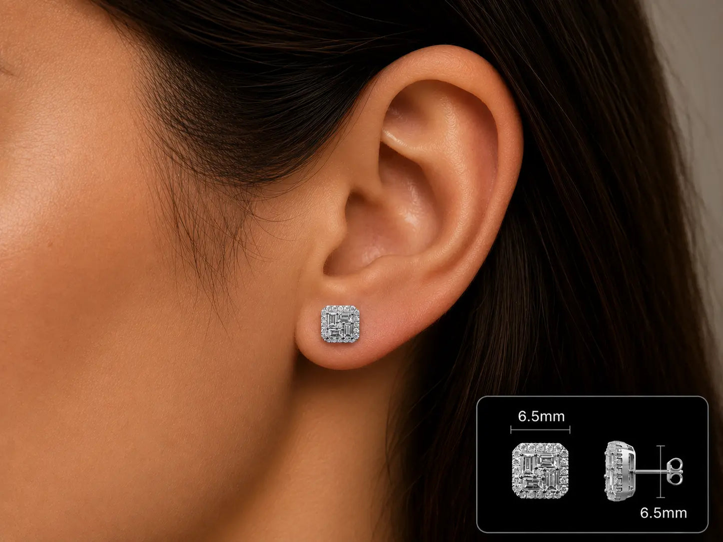 14K WHITE GOLD BAGUETTE & ROUND VVS F+ DIAMOND EARRINGS Angelica Jewellers