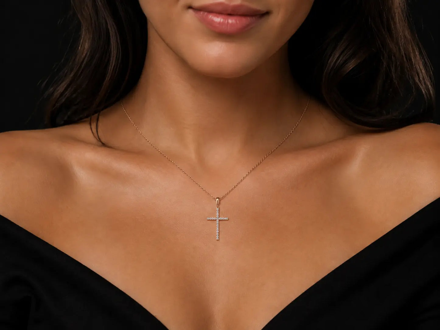 14K Rose Gold Diamond Cross Pendant Necklace Angelica Jewellers