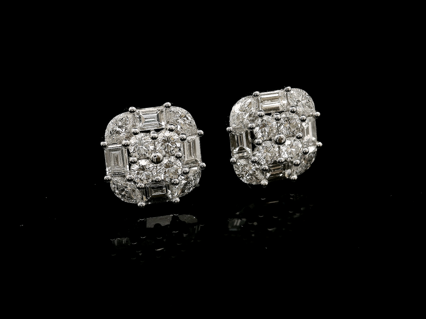 14K WHITE GOLD ROUND, BAGUETTES & MARQUISE DIAMOND EARRINGS