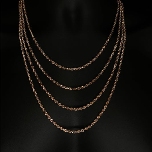 10K SOLID ROSE GOLD ROPE CHAIN DIAMOND CUT 3.5mm