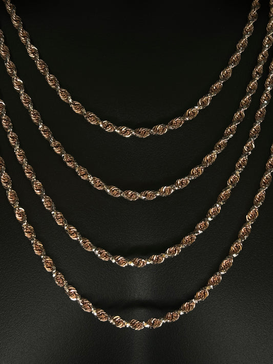 10K SOLID ROSE GOLD ROPE CHAIN DIAMOND CUT 4.20mm