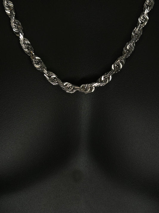 10K SOLID WHITE GOLD ROPE CHAIN 7mm 24 INCHES