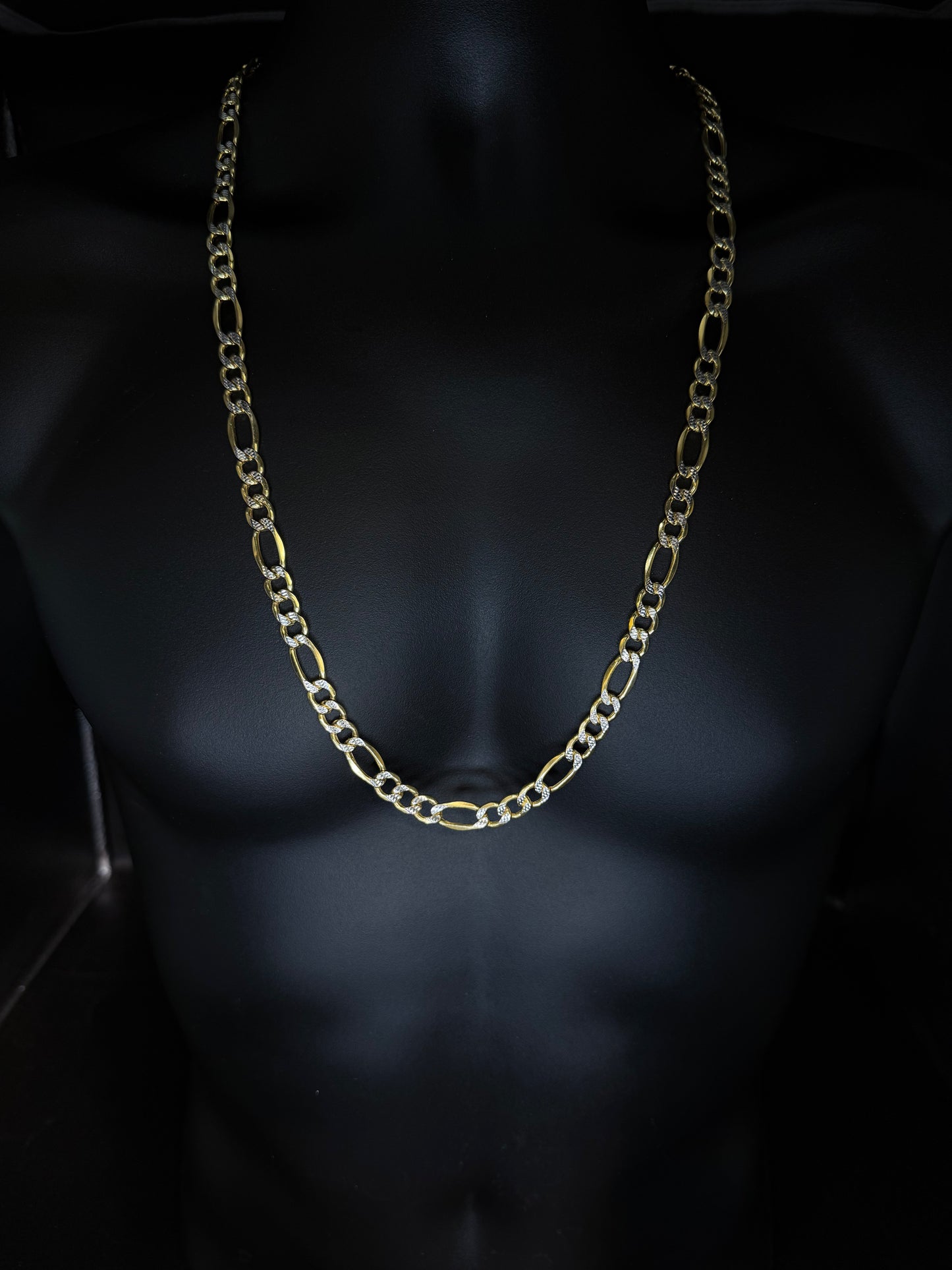 10K YELLOW GOLD DIAMOND CUT FIGARO CHAIN 9mm