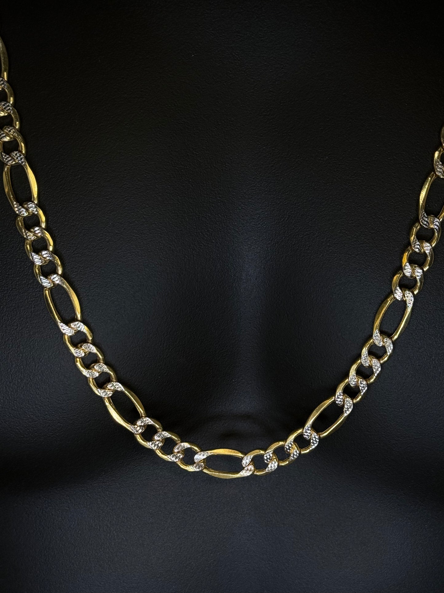 10K YELLOW GOLD DIAMOND CUT FIGARO CHAIN 9mm