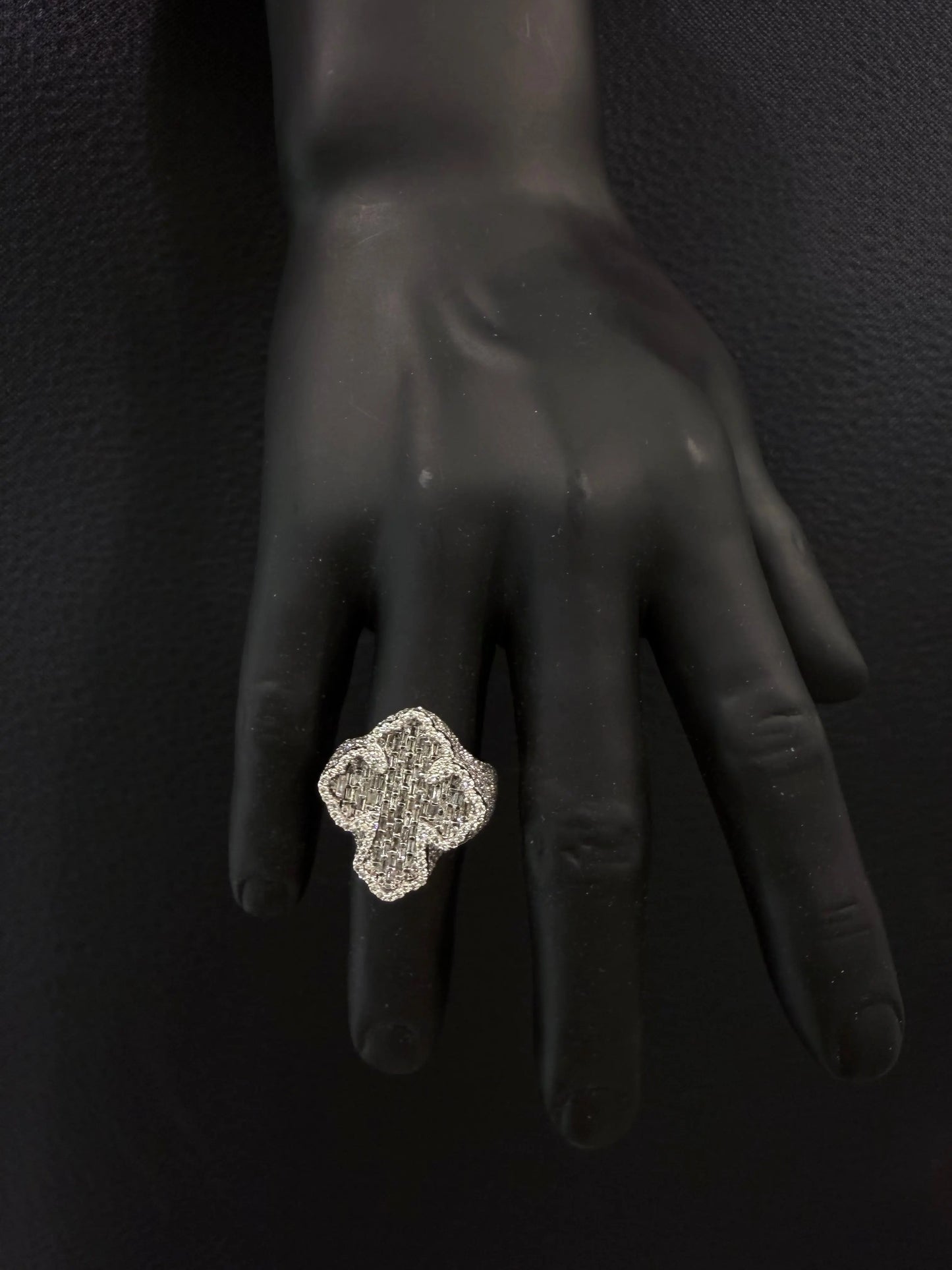 10K WHITE GOLD & DIAMONDS CROSS RING 3.56CT OF DIAMONDS Angelica Jewellers
