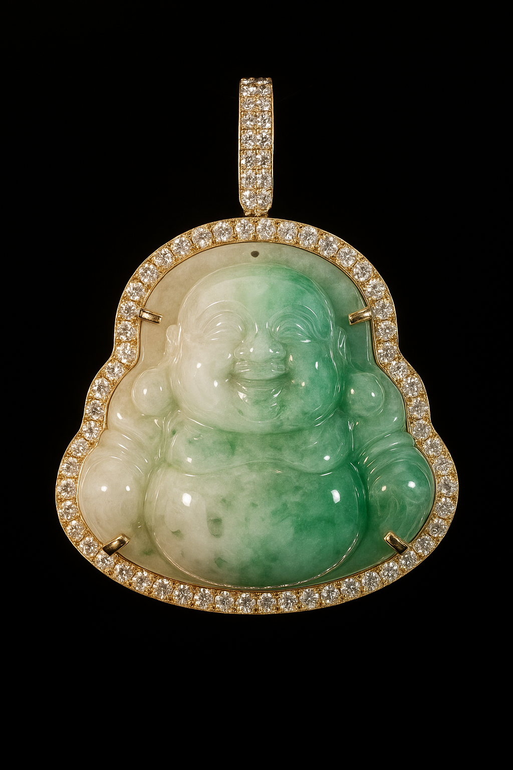 10K YELLOW GOLD DIAMOND & JADE BUDDHA PENDANT