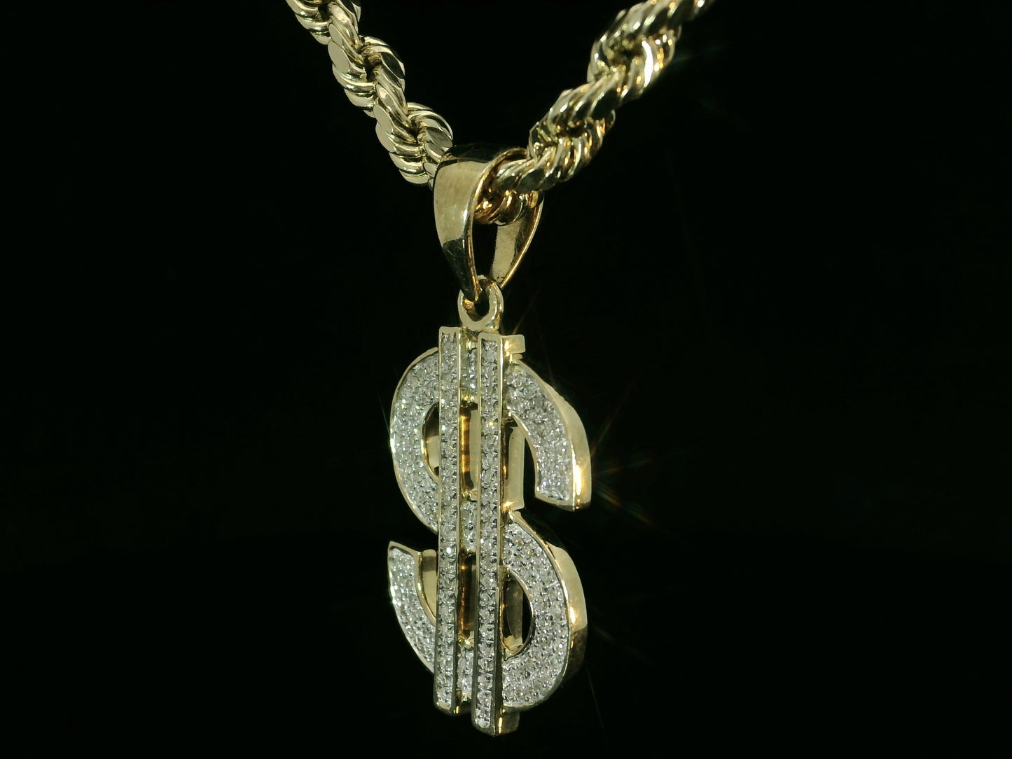 10K YELLOW GOLD DIAMOND MONEY SIGN PENDANT