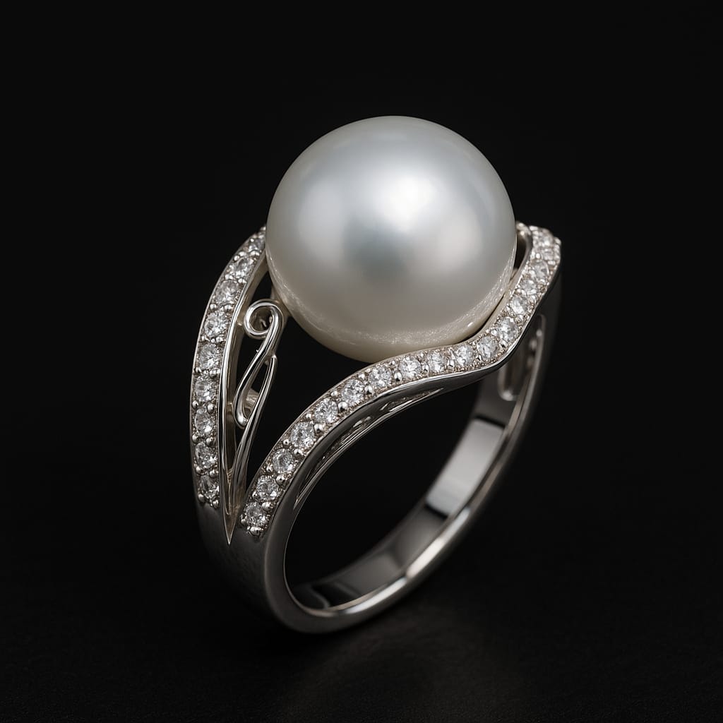 SOUTH SEA PEARL 12MM RING IN WHITE GOLD 18KT SET WITH 0.42CT OF NATURAL DIAMONDS